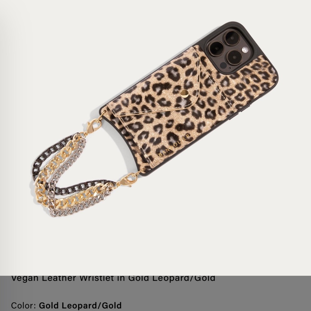 Bandolier Sabrina Vegan Wristlet in Leopard/Gold for the iPhone Pro Max